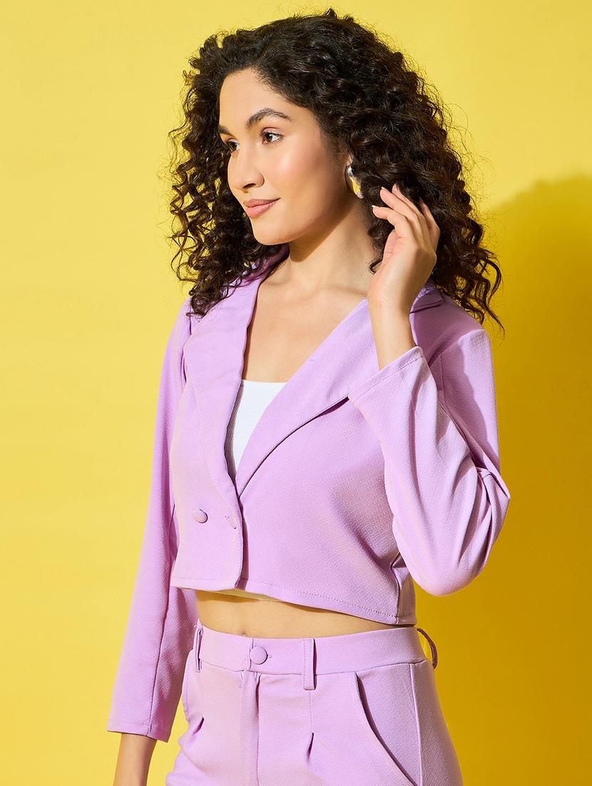women solid crop formal blazer - 21738370 - Standard Image - 2