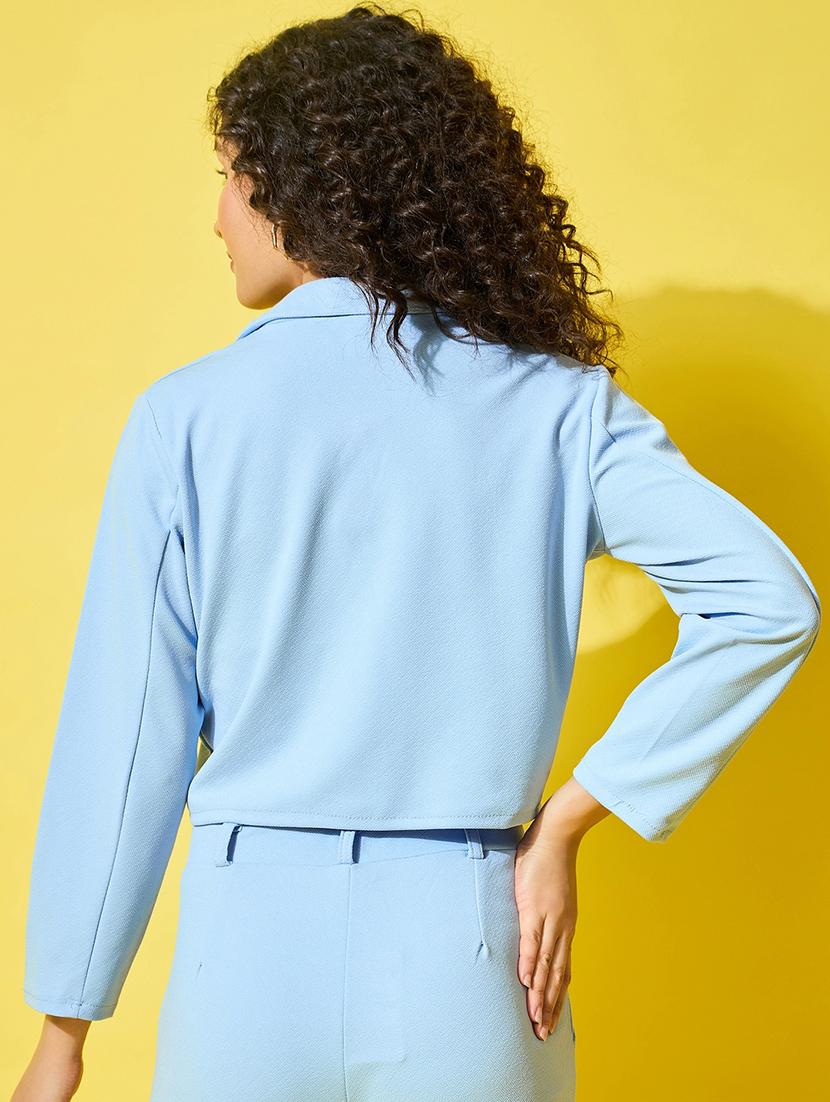 women solid crop formal blazer - 21738373 - Standard Image - 2