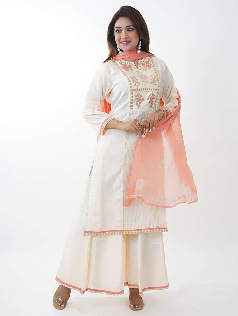 women embroidered kurta palazzo set with dupatta - 21738427 -  Standard Image - 2