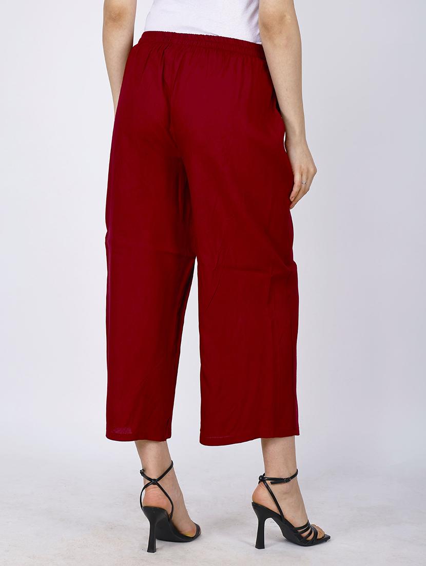 women maroon solid straight palazzo - 21738432 - Standard Image - 2
