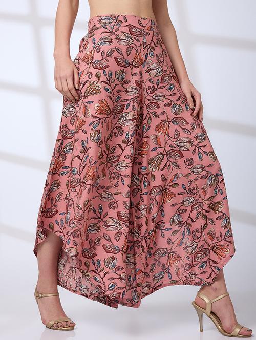 globus women pink allover floral print asymmetric flared hem fusion palazzos - 21738596 - Standard Image - 0