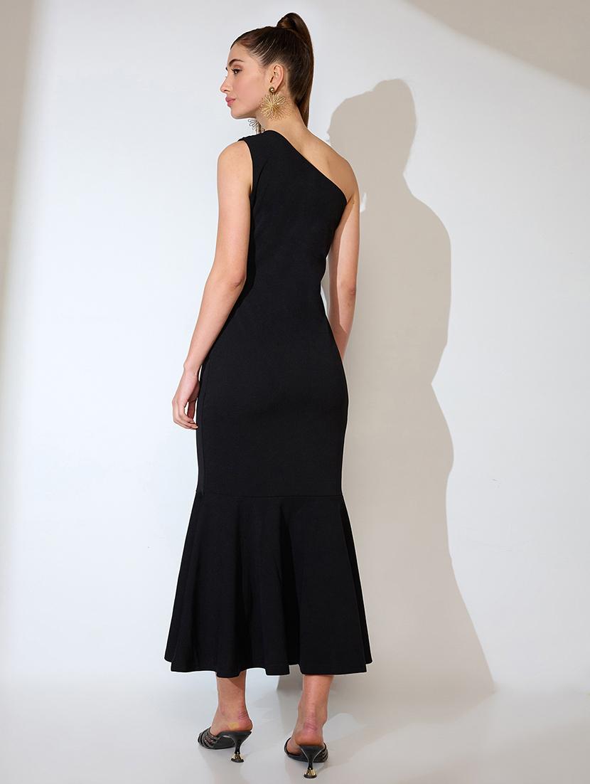 globus women black one shoulder flared hem maxi bodycon party dress - 21738605 - Standard Image - 2