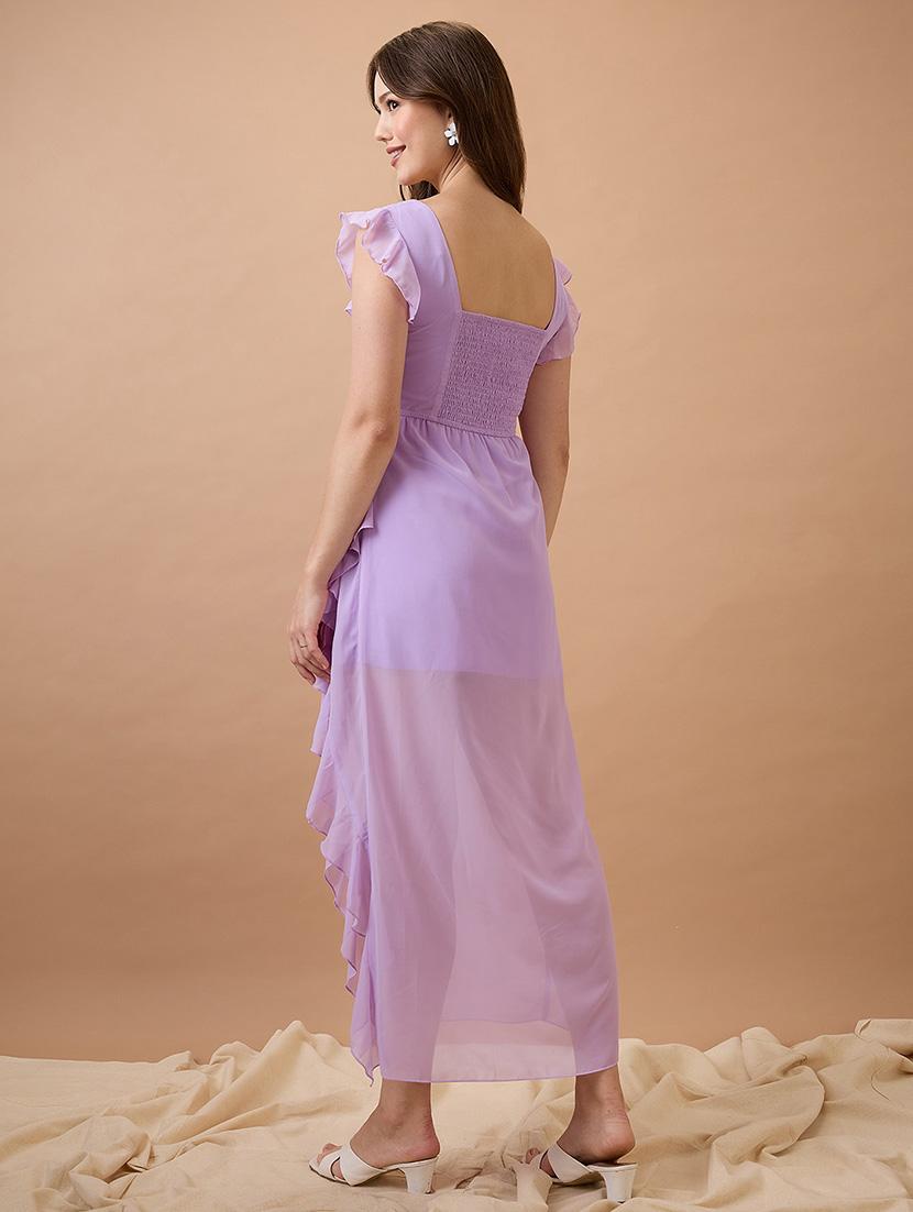 globus women lavender square neck cap sleeves high-low ruffle hem maxi a-line dress - 21738612 - Standard Image - 2