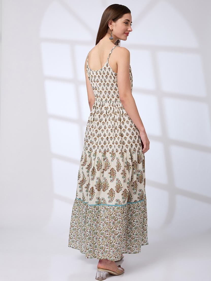 globus women blue v-neck strappy shoulder tassel waist tie-ups floral print flared hem a-line fusion maxi dress - 21738643 - Standard Image - 2