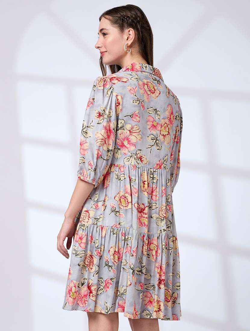 women floral three quarter sleeve tiered dress - 21738646 -  Standard Image - 2