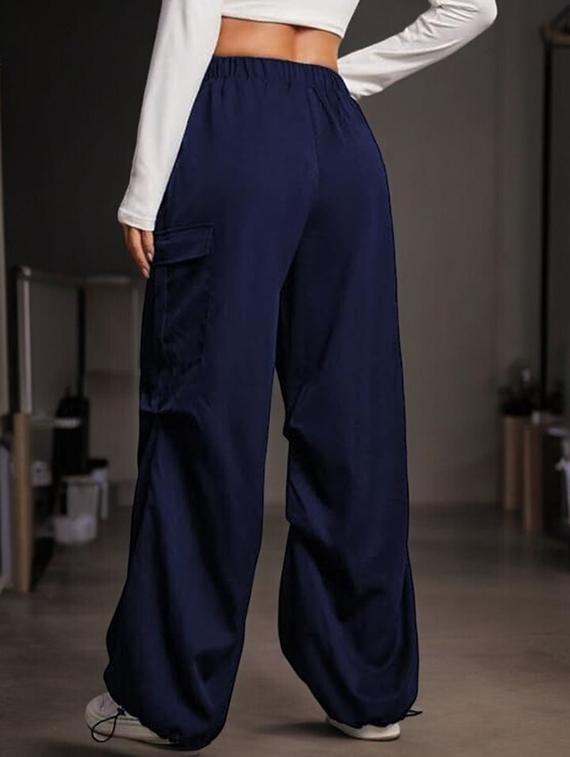 women solid high rise relaxed fit cargo - 21738666 - Standard Image - 2