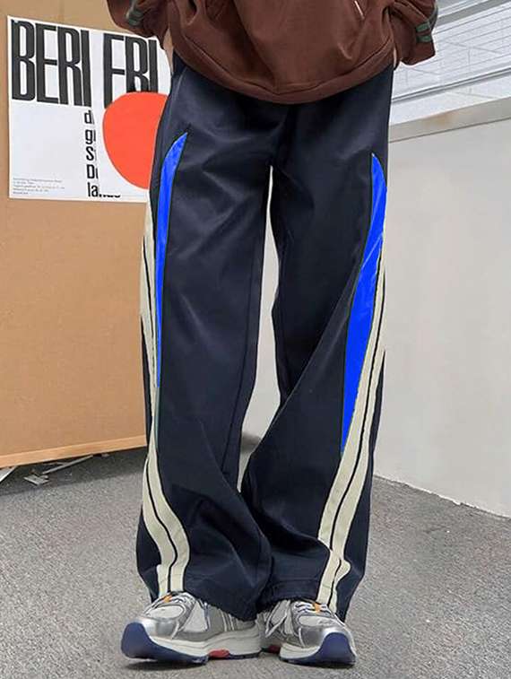 men color blocked relaxed fit full length track pant