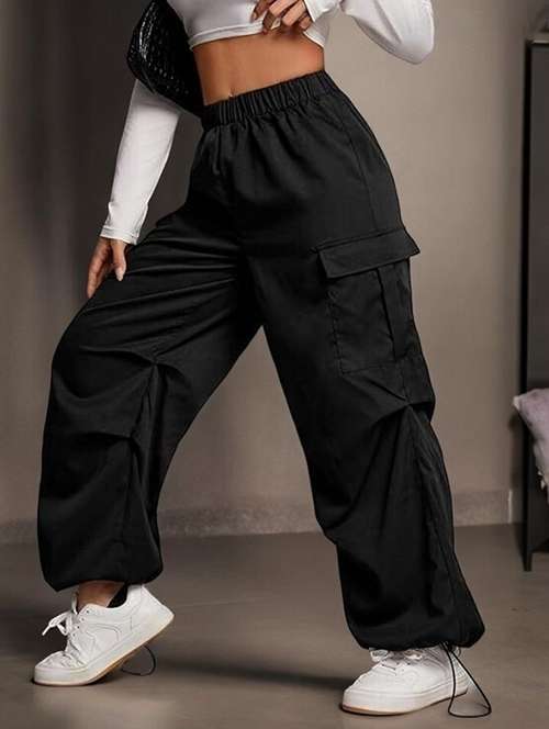 women solid high rise parachute pants - 21739061 -  Standard Image - 0