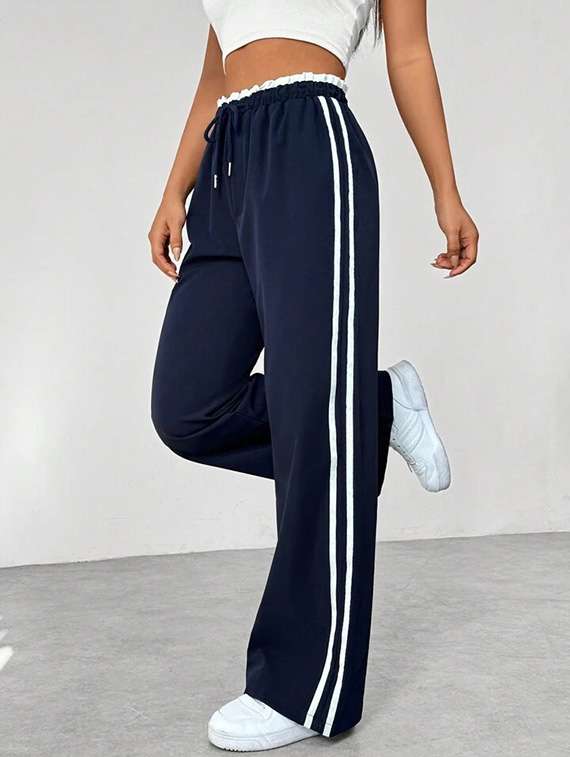 women solid high rise track pant