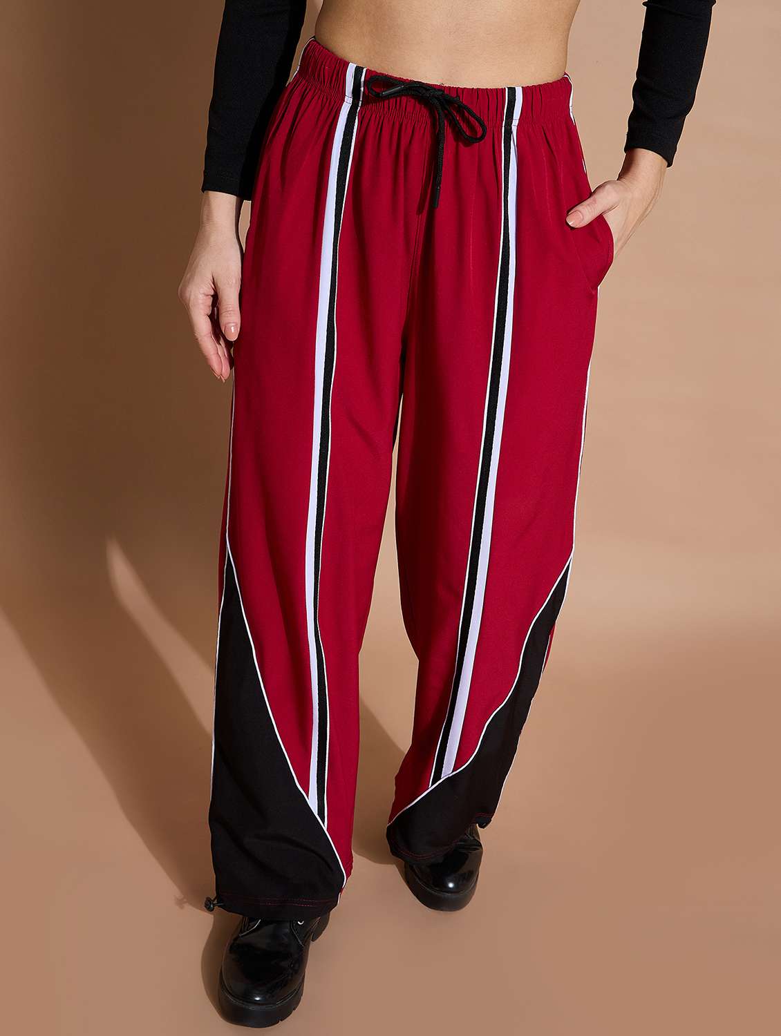 women color block mid rise track pant