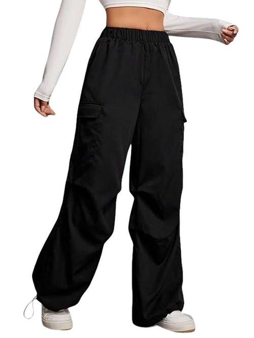 women solid mid rise parachute pants - 21739328 - Standard Image - 0