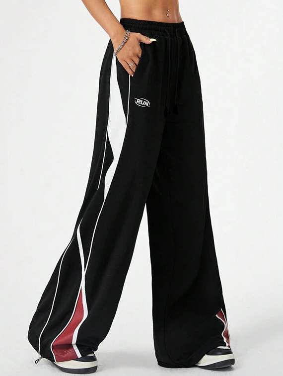 women color block mid rise track pant