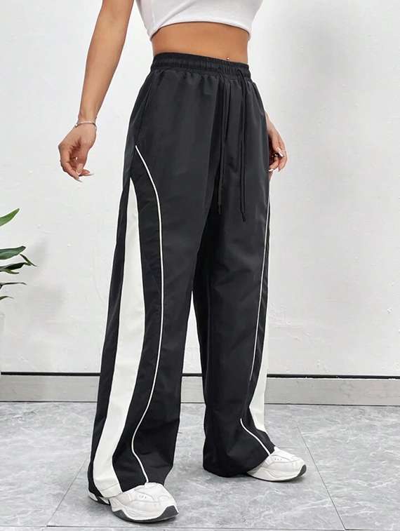 women color block mid rise track pant