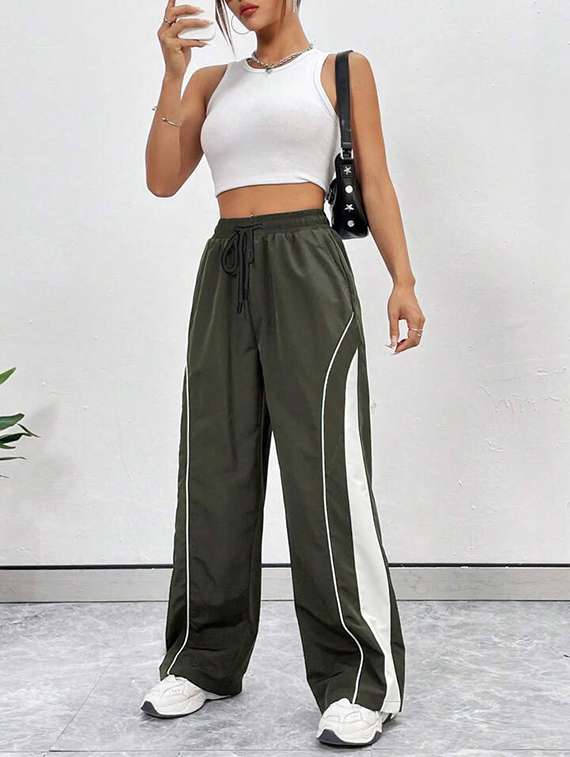 women color block mid rise track pant - 21739376 -  Standard Image - 2