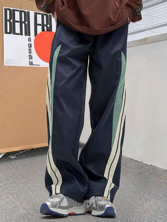 men color block mid rise track pant