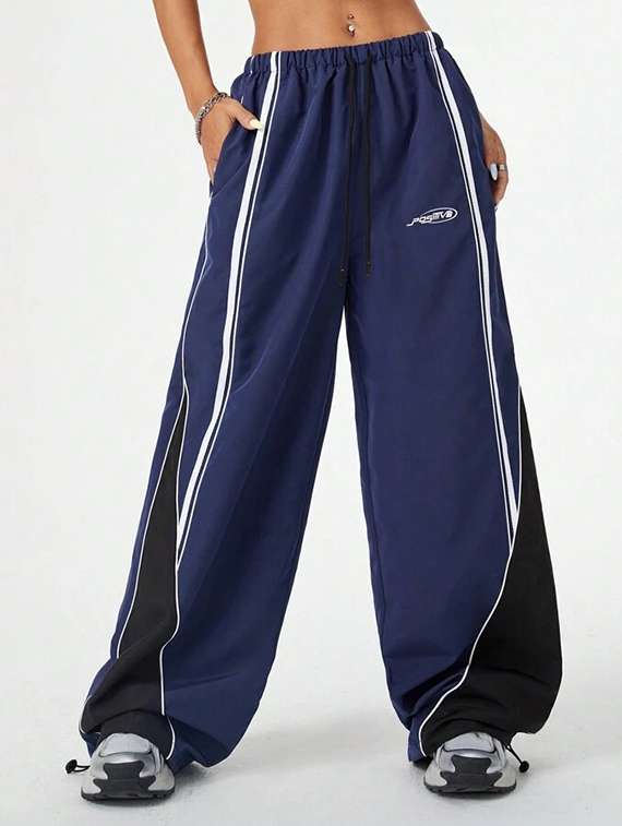 women color block mid rise track pant