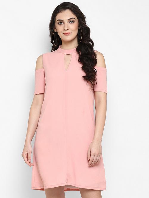 women solid cold shoulder a-line dress - 21739999 - Standard Image - 0