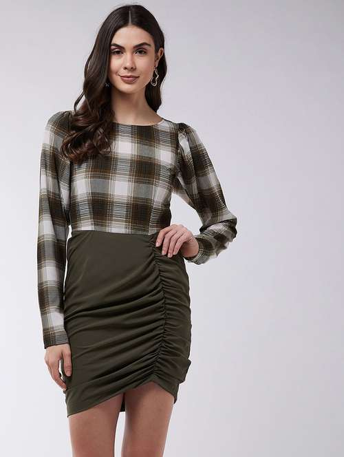 women checks round neck bodycon dress - 21740008 -  Standard Image - 0