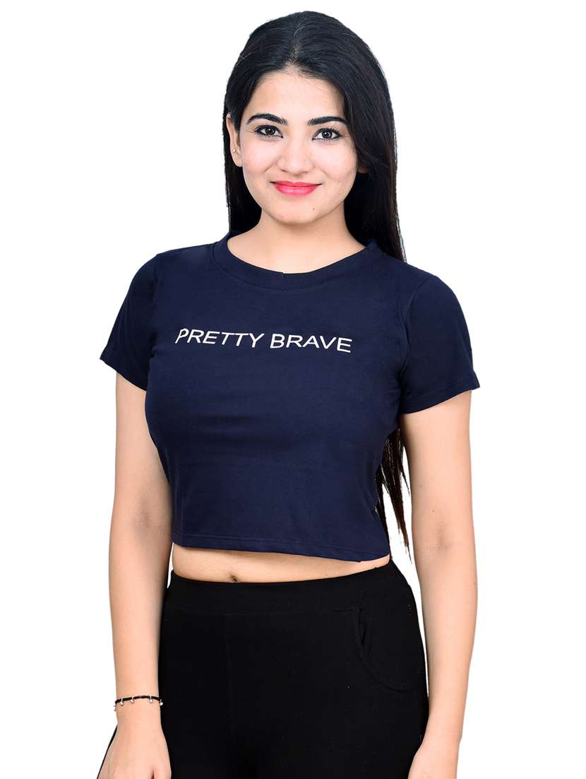 women typography print short sleeve crop top - 21740029 - Standard Image - 2