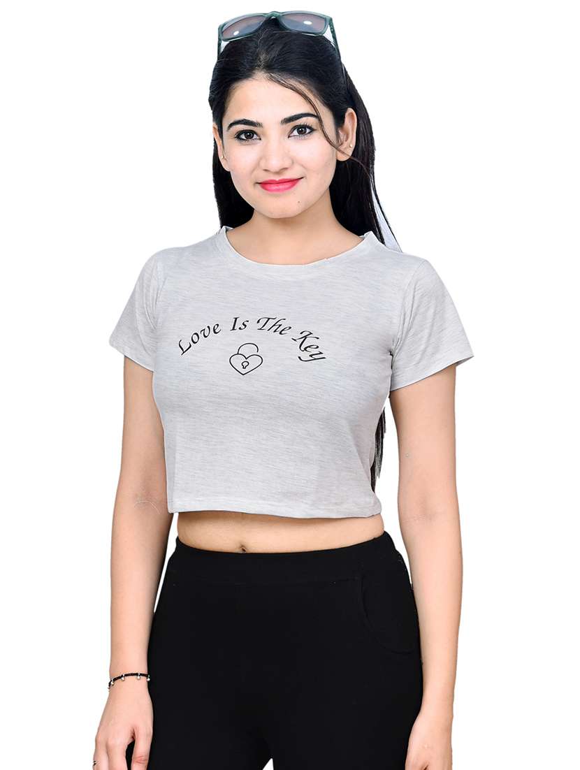 women typography print short sleeve crop top - 21740030 -  Standard Image - 2