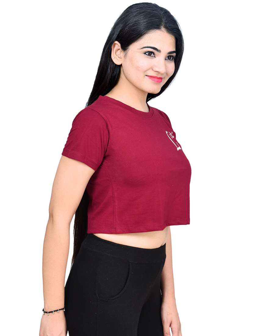 women typography print short sleeve crop top - 21740031 -  Standard Image - 2