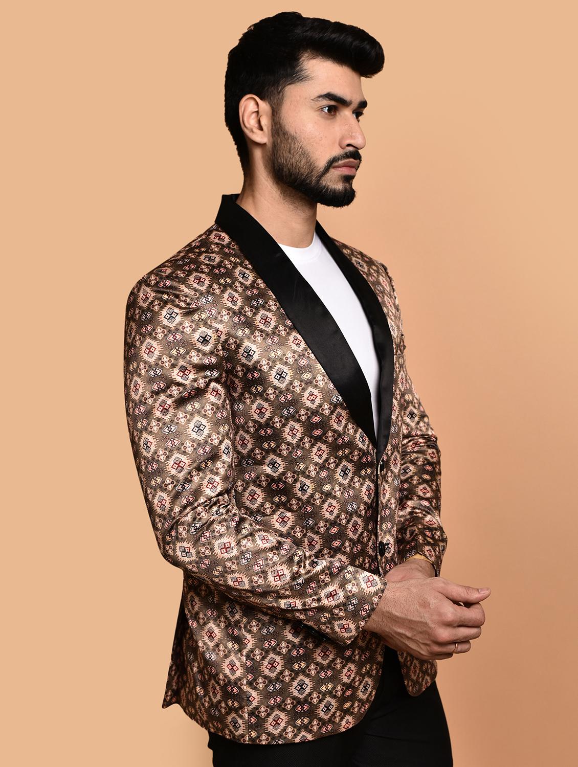 men printed single breasted long sleeve blazer - 21740097 - Standard Image - 2
