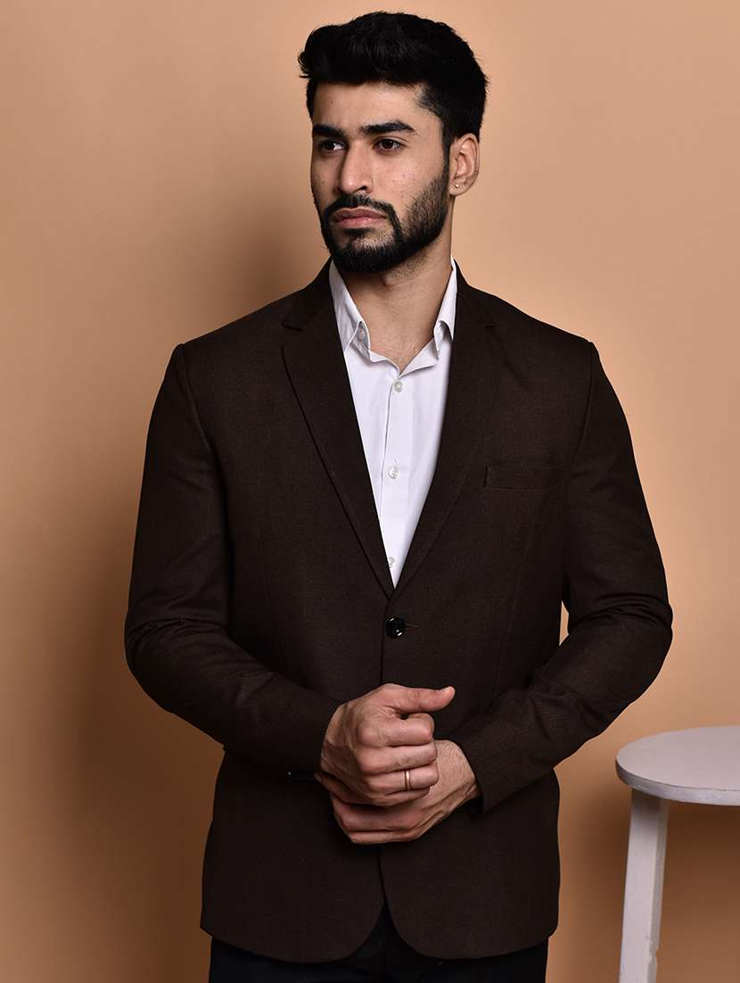 men solid single breasted long sleeve blazer
