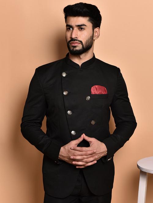 men solid bandhgala casual blazer - 21740134 - Standard Image - 0