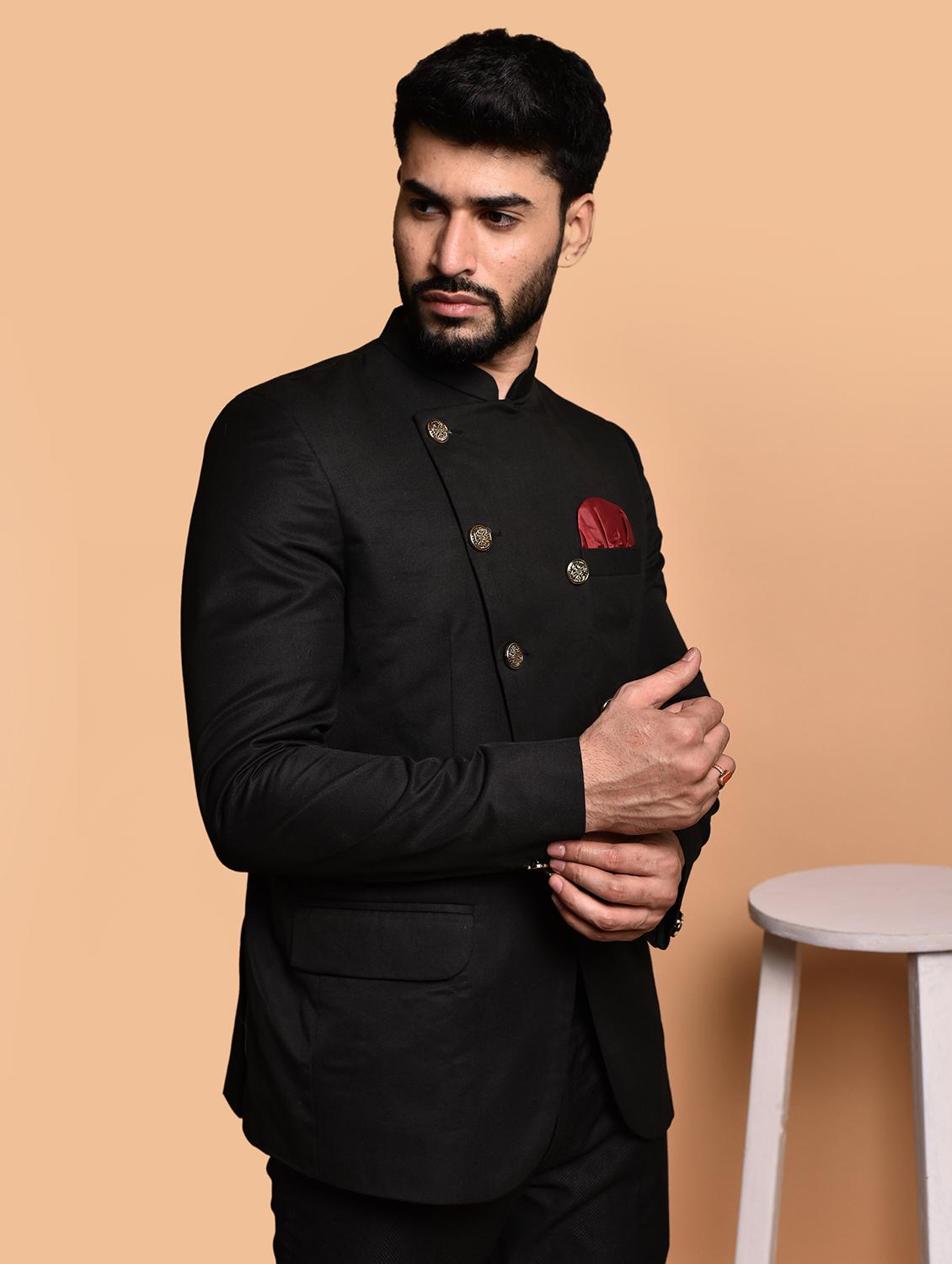 men solid bandhgala casual blazer - 21740134 - Standard Image - 2