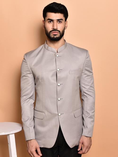 men solid mandarin neck casual blazer - 21740148 -  Standard Image - 0