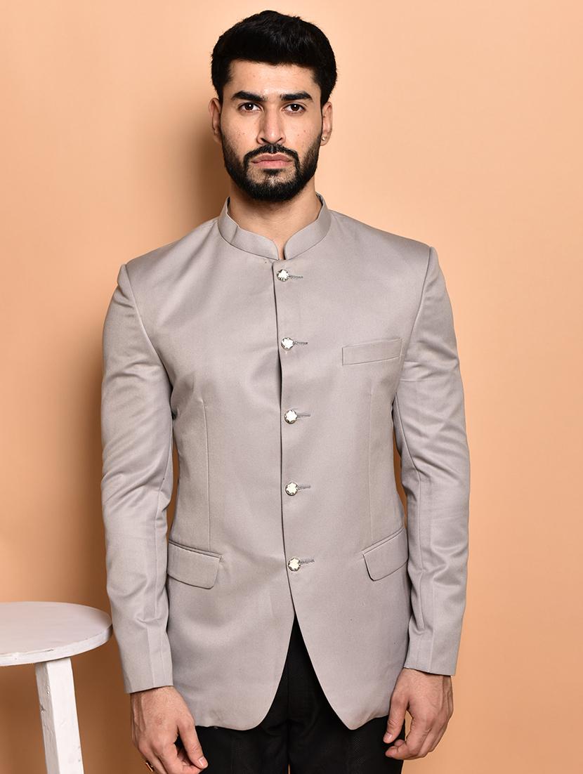 men solid mandarin neck casual blazer - 21740148 -  Zoom Image - 0