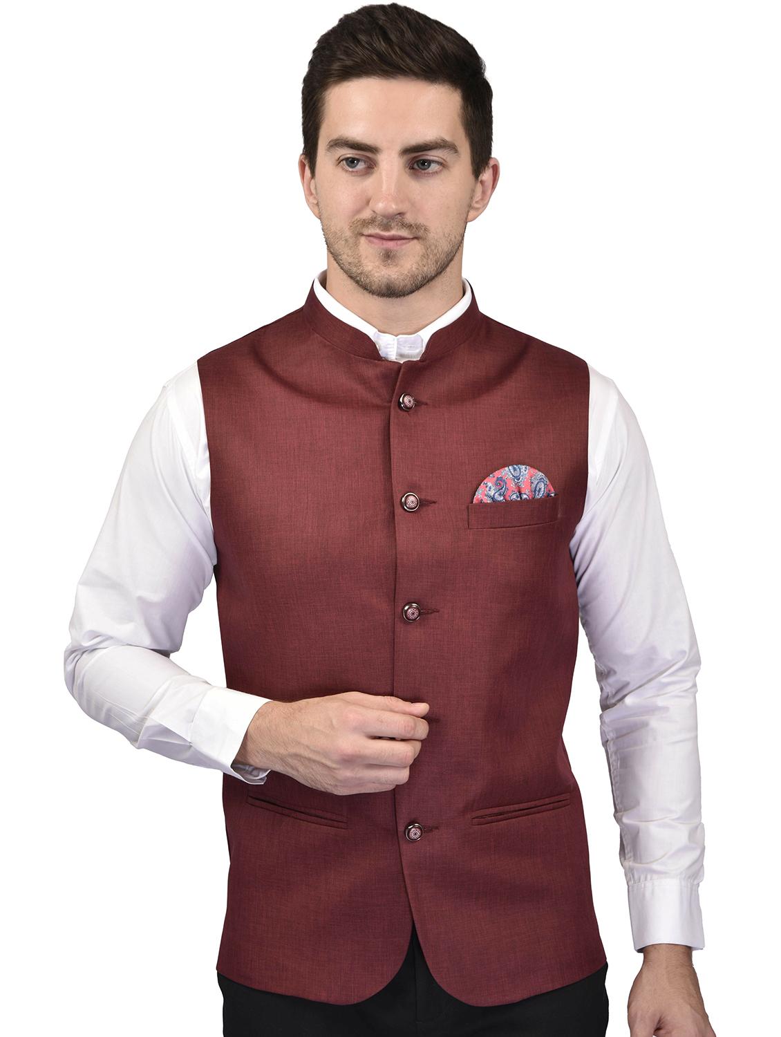 men solid sleeveless nehru jacket - 21740225 -  Zoom Image - 0