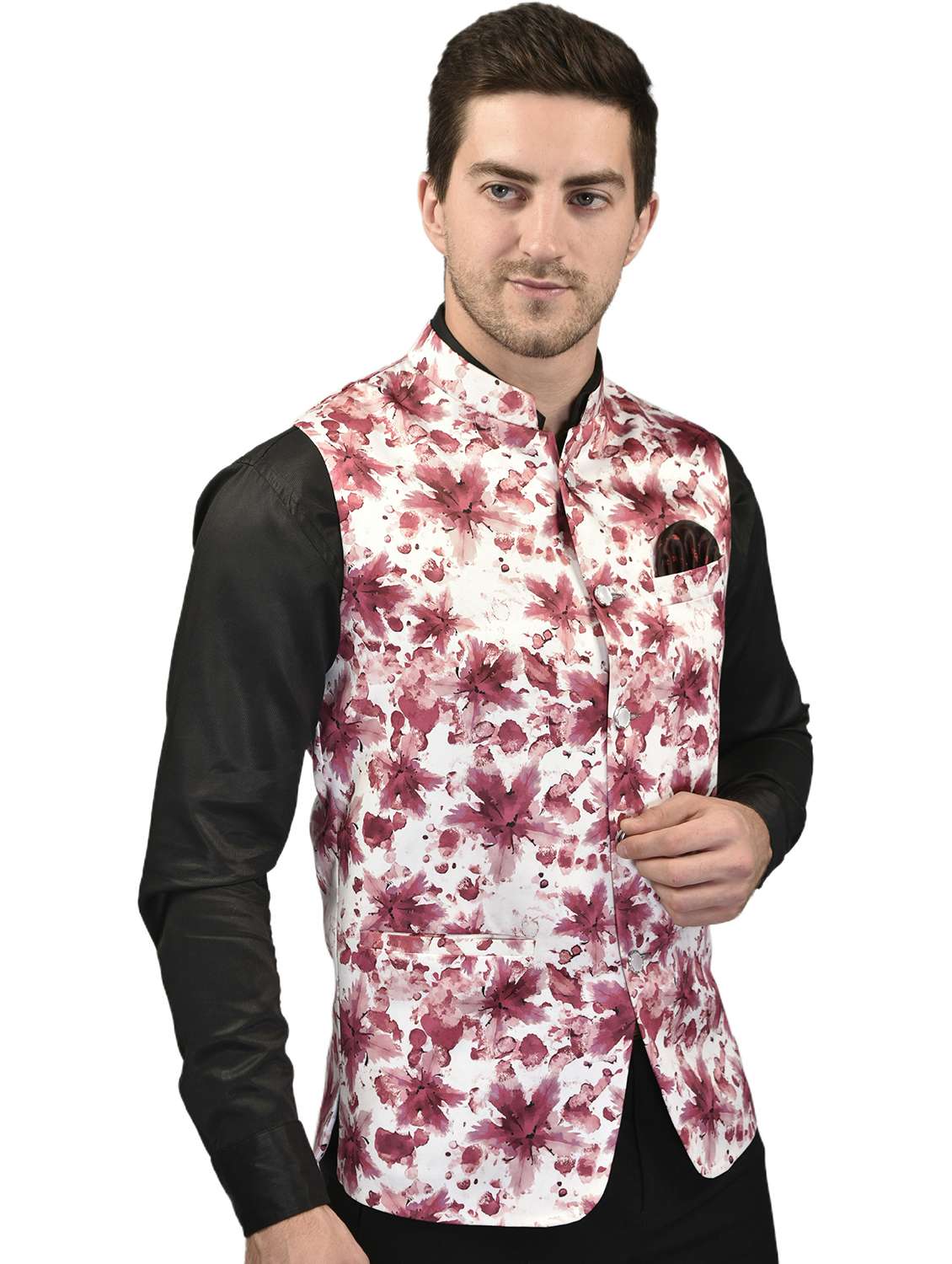 men printed sleeveless nehru jacket - 21740230 -  Standard Image - 2