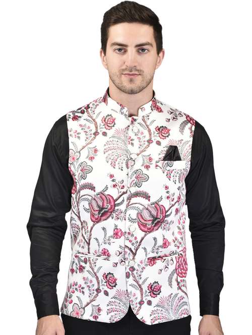 men printed sleeveless nehru jacket - 21740233 -  Standard Image - 0