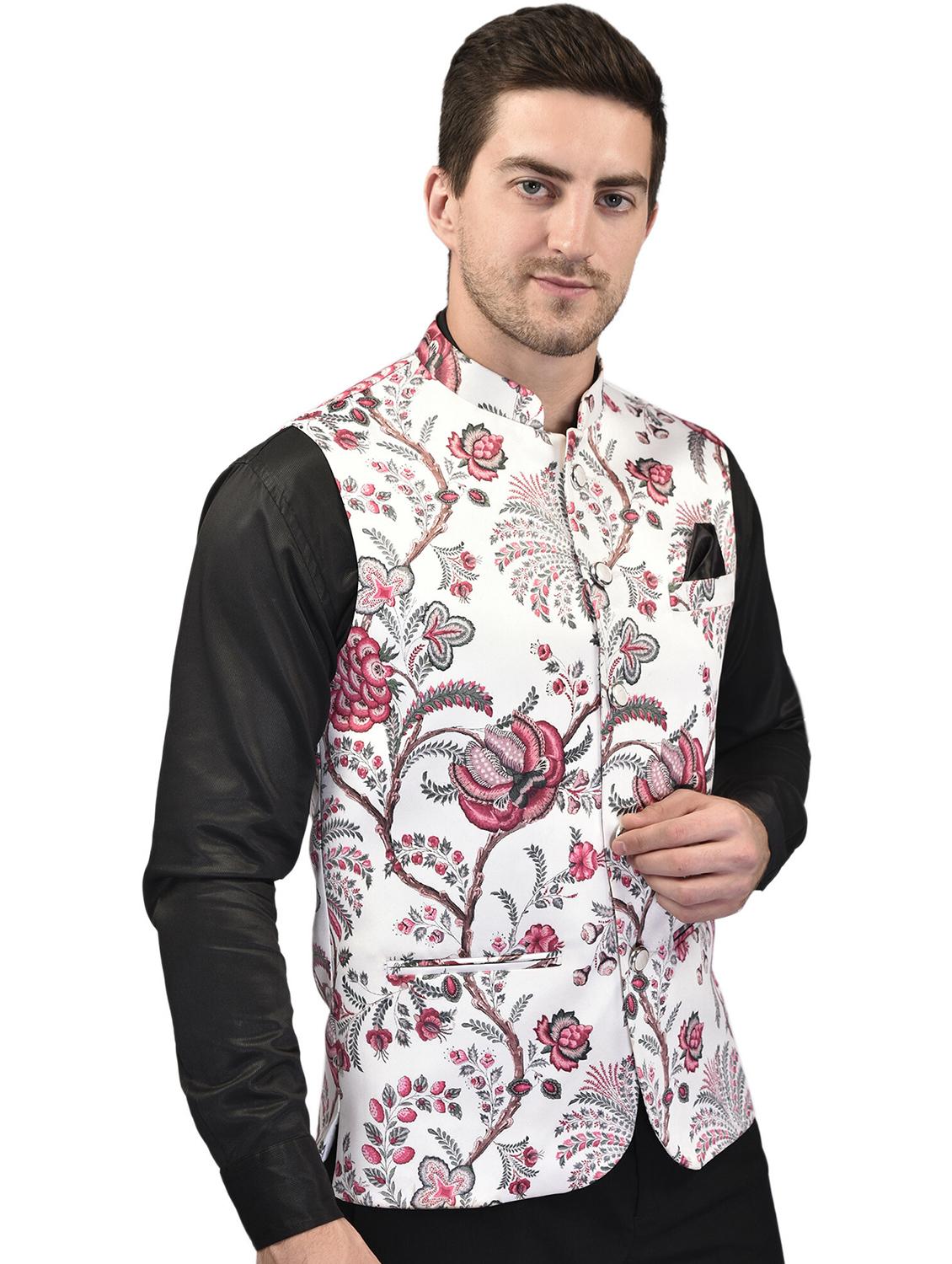 men printed sleeveless nehru jacket - 21740233 - Standard Image - 2