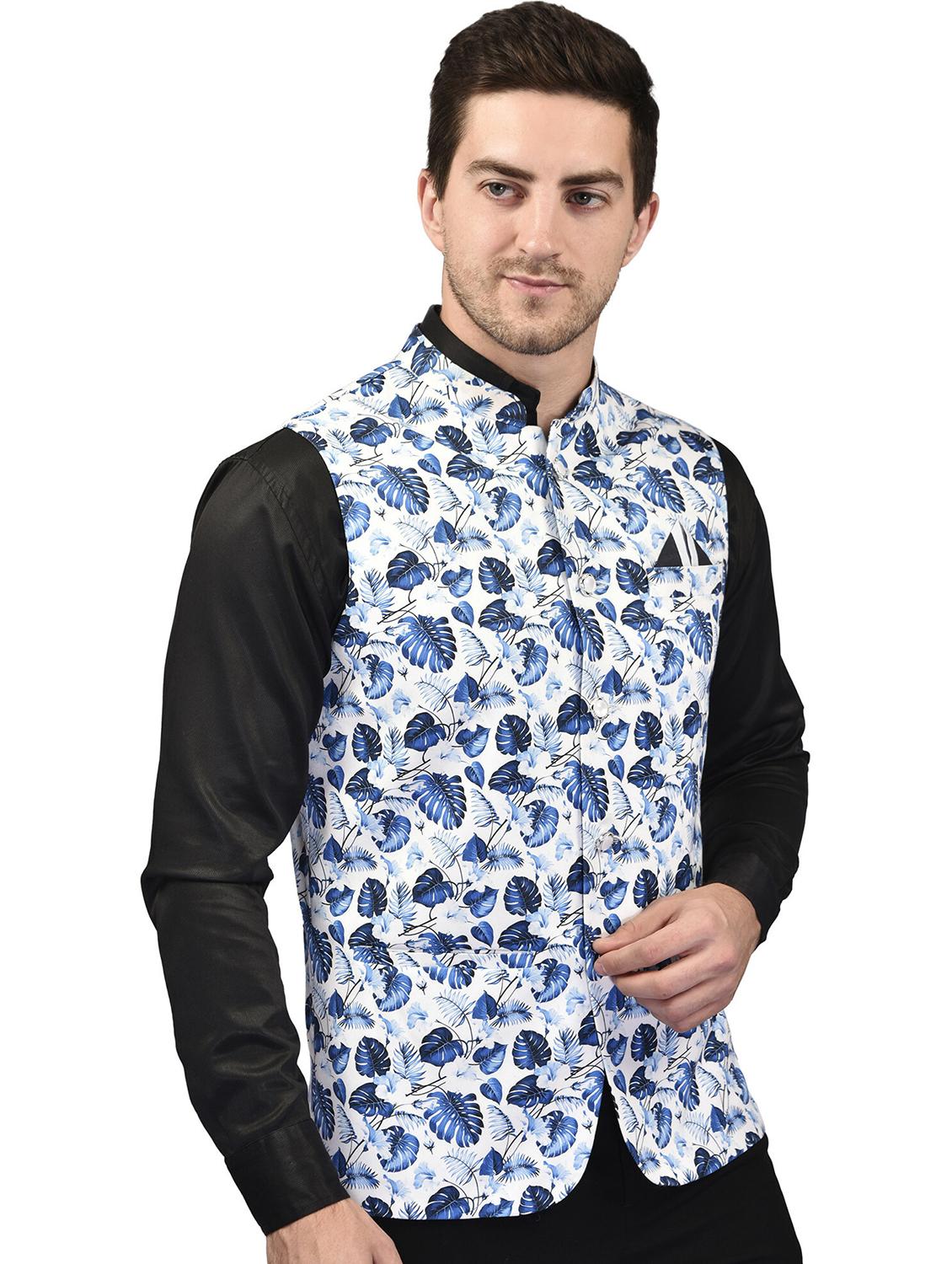 men printed sleeveless nehru jacket - 21740235 - Standard Image - 2