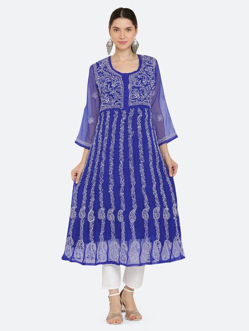 women chikankari embroidered round neck anarkali kurta - 21740260 -  Standard Image - 0