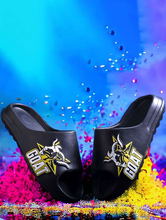 men printed slider flip flops