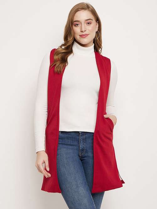 women solid sleeveless long shrug  - 21740385 -  Standard Image - 0