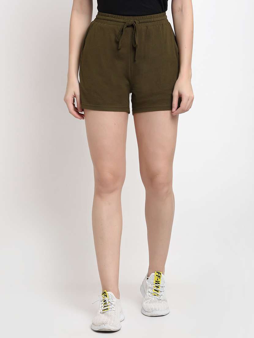 women solid high rise regular shorts