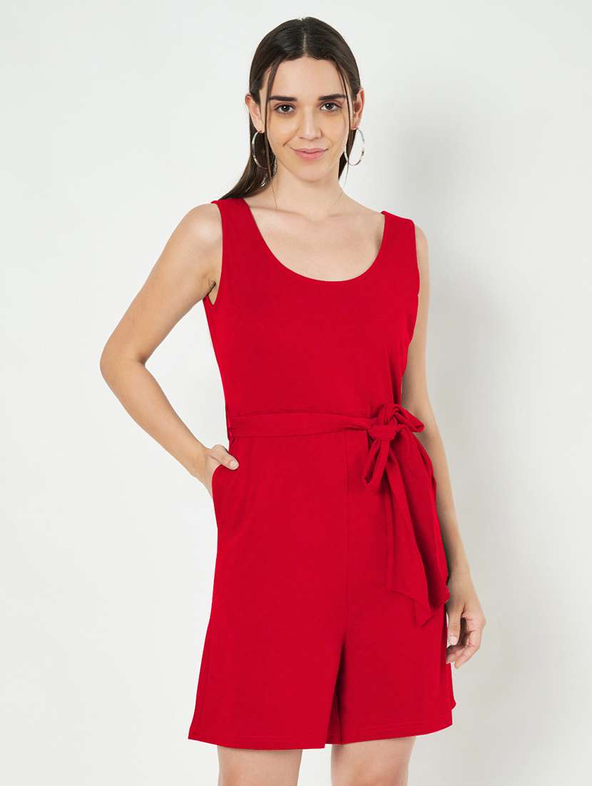 women solid sleeveless romper
