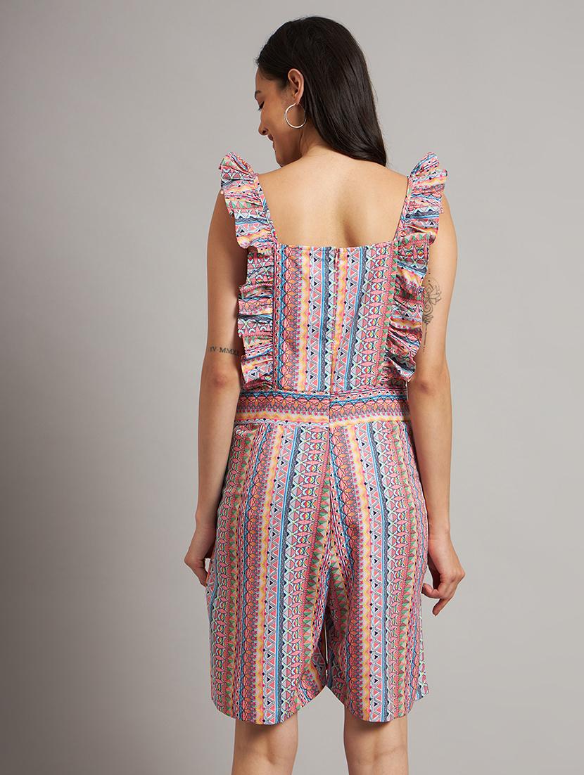 women printed ruffle detailed sleeveless romper - 21740471 - Standard Image - 2
