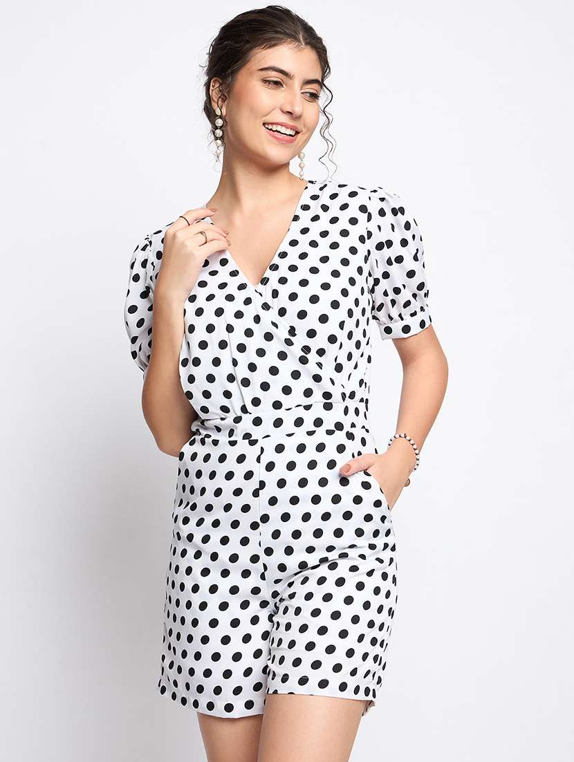 women printed puff sleeves romper