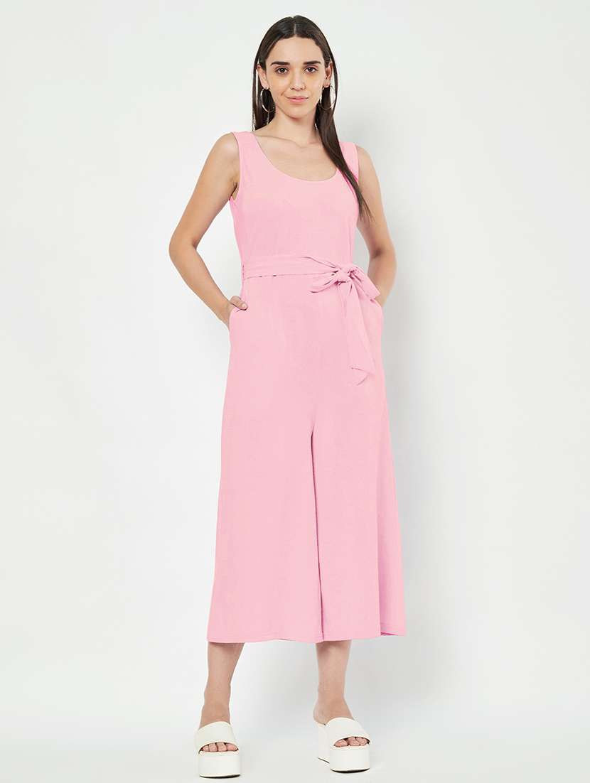 women solid sleeveless full length jumpsuit