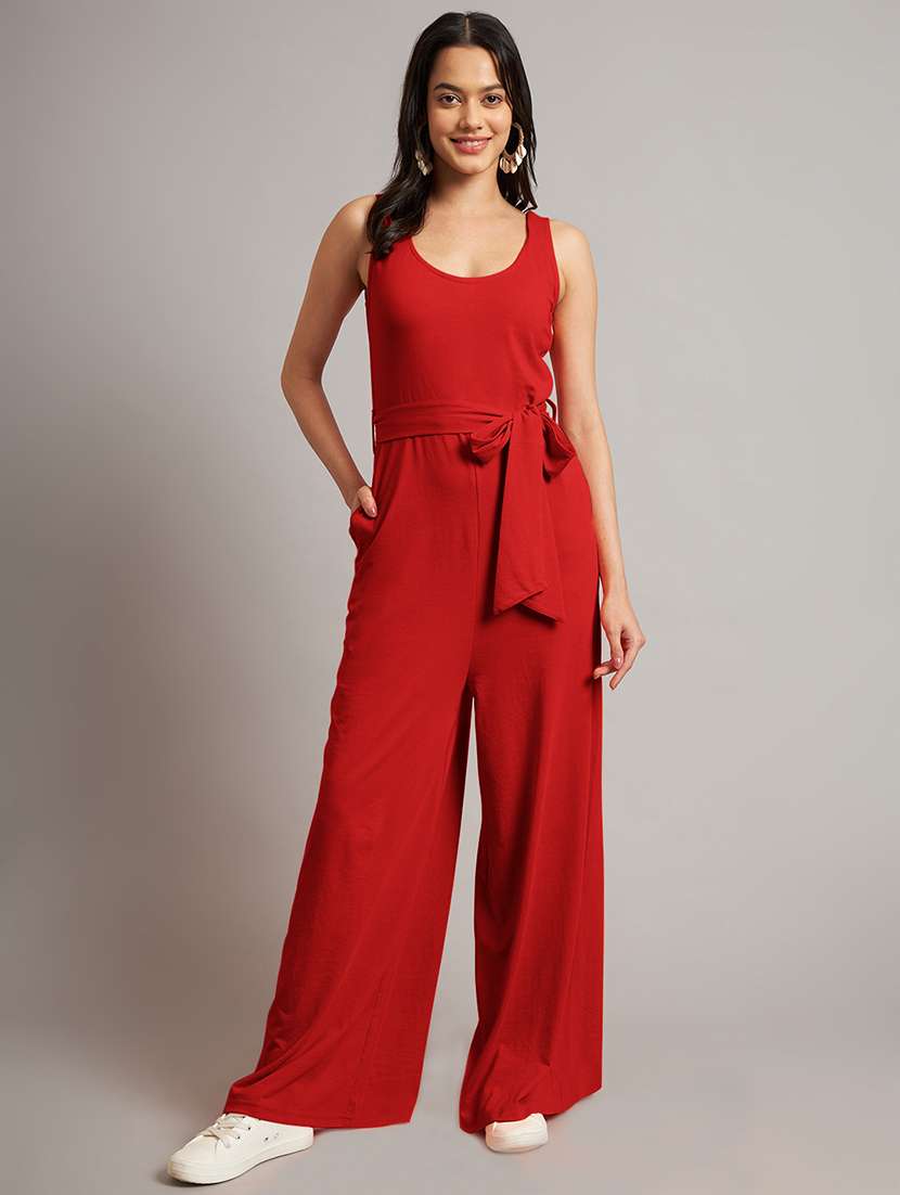 women solid sleeveless full length jumpsuit