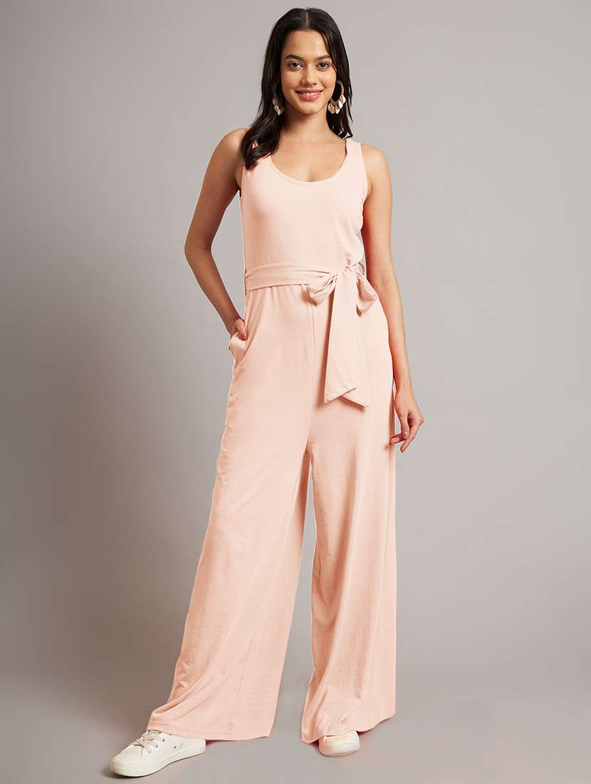 women solid sleeveless full length jumpsuit