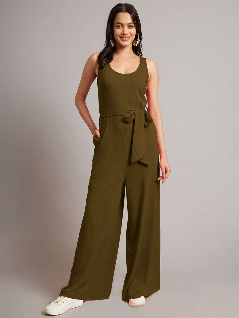 women solid sleeveless full length jumpsuit
