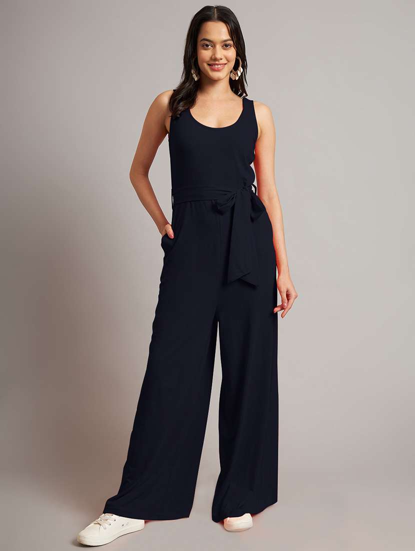 women solid sleeveless full length jumpsuit