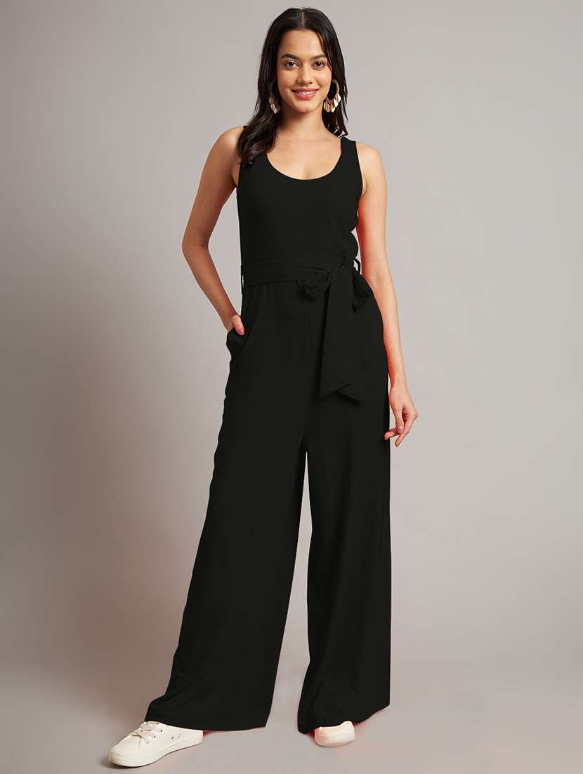 women solid sleeveless full length jumpsuit