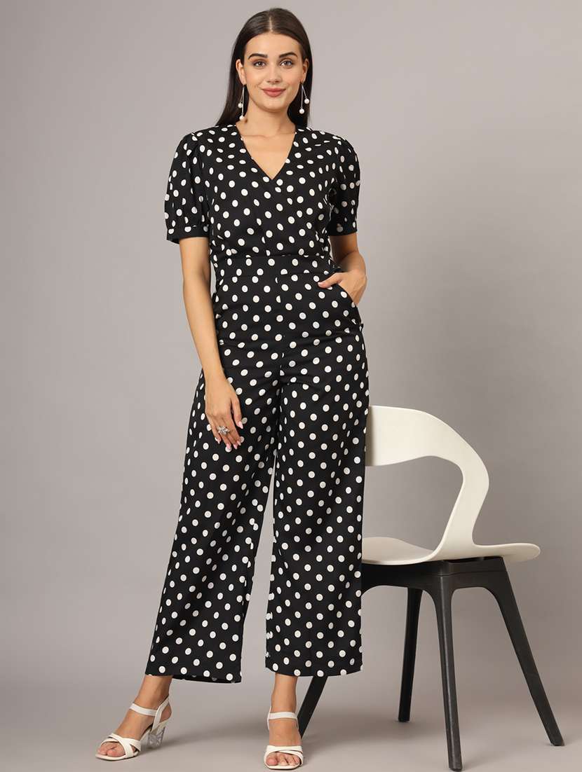 women printed puff sleeves jumpsuit